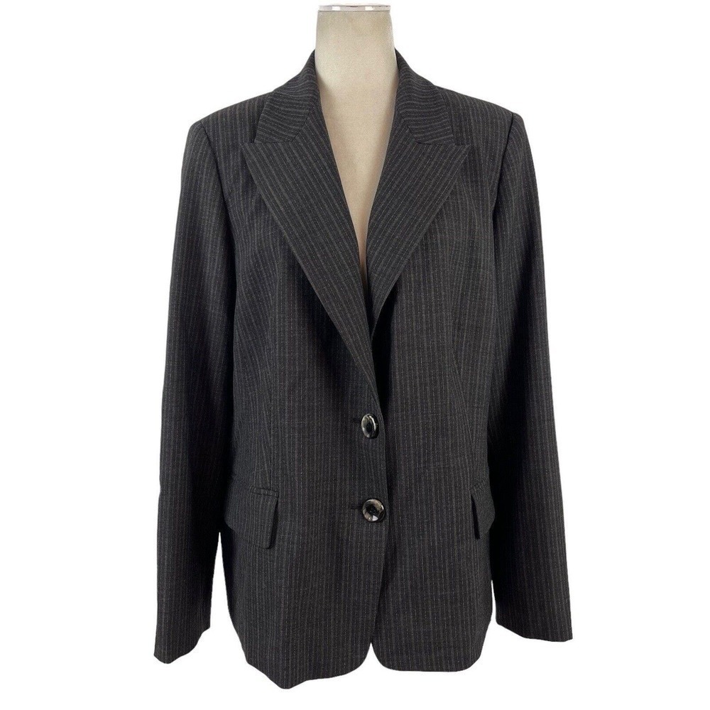 New Marina Rinaldi Women's 18 Single Breasted Wool Blend Striped Career Blazer